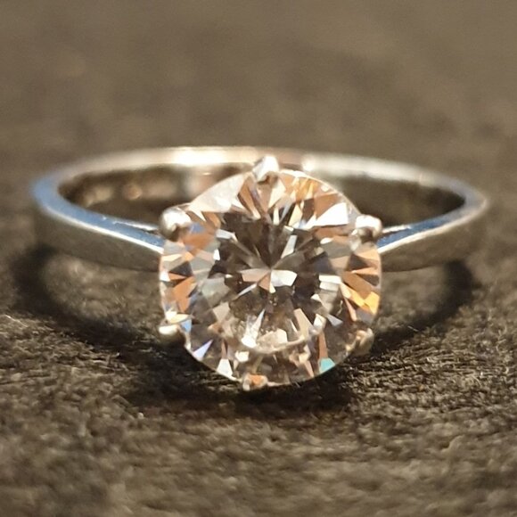 Vintage 925 Sterling Silver 8mm Cubic Zirconia Solitaire Engagement Ring - Picture 1 of 15